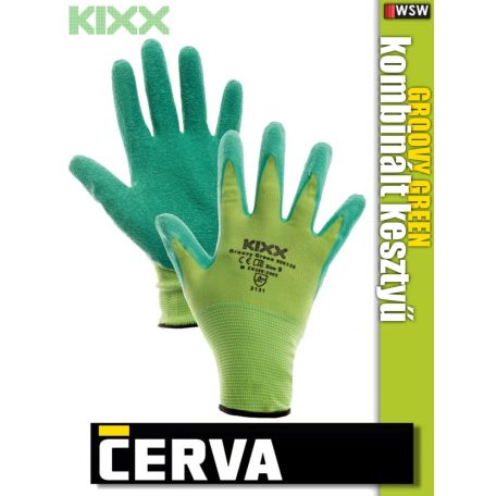 Cerva Kixx GROOVY GREEN textil kötötött latex kesztyű - munkakesztyű