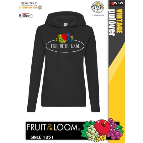Fruit of the Loom VINTAGE BLACK feliratos női kapucnis pulóver - munkaruha - utcai ruházat