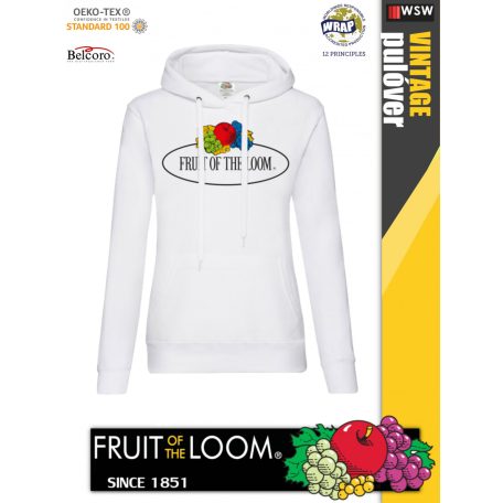 Fruit of the Loom VINTAGE WHITE feliratos női kapucnis pulóver - munkaruha - utcai ruházat