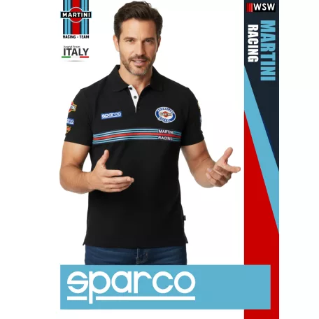Sparco MARTINI RACING BLACK prémium technikai galléros póló - munkaruha