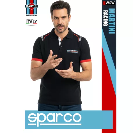 Sparco MARTINI RACING BLACK prémium technikai galléros póló - munkaruha