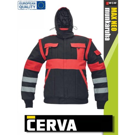 Cerva MAX BLACK-RED REFLEX 2in1 láthatósági bélelt kabát - munkaruha