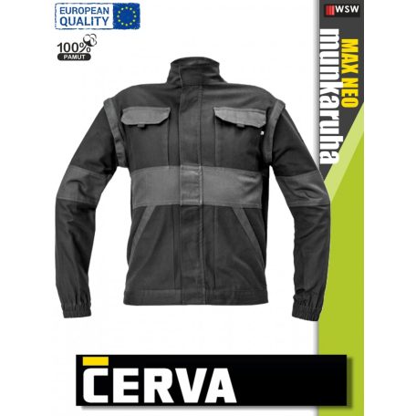 Cerva MAX NEO BLACK pamut 2in1 levehető ujjas technikai kabát - munkaruha