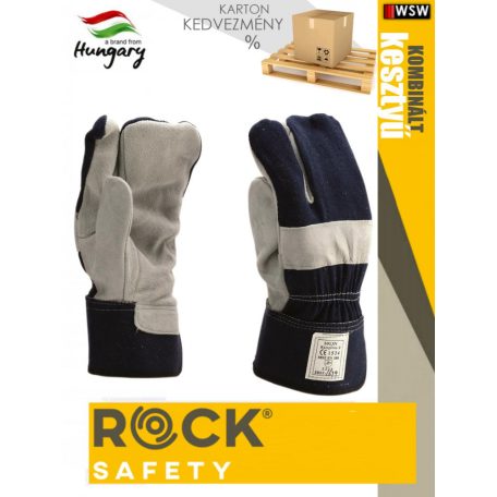 Rock Safety háromujjas marha hasíték kombinált kesztyű - 120 pár munkakesztyű - KARTON KEDVEZMÉNY 