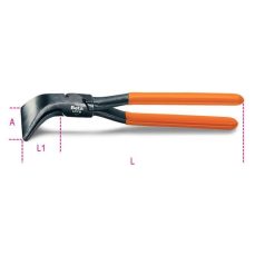 45°-os hajlított szélescsőrű bádogos fogó, barnított, PVC-bevonattal_1078