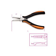 Elektronikai hajlított félkerekcsőrű fogó, hosszított kivitel, polírozott bimateriális szár_1178BM_P