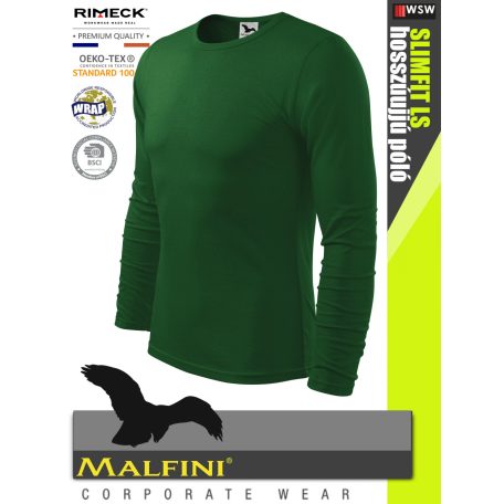 Malfini SLIMFIT BOTTLEGREEN 100% pamut prémium férfi hosszúujjú póló 160 g/m2 - munkaruha