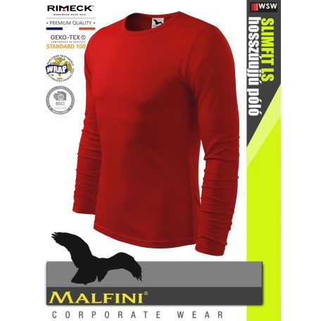 Malfini SLIMFIT RED 100% pamut prémium férfi hosszúujjú póló 160 g/m2 - munkaruha