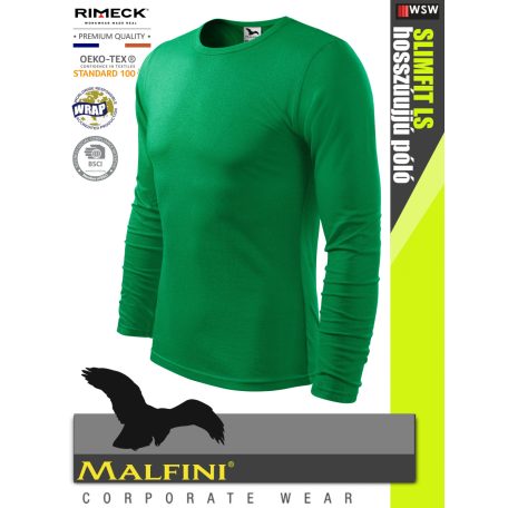 Malfini SLIMFIT KELLYGREEN 100% pamut prémium férfi hosszúujjú póló 160 g/m2 - munkaruha