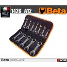 12 részes egyenes, rövid csillag-villáskulcs-készlet racsnival egységcsomagban_142C_A12