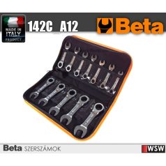 12 részes egyenes, rövid csillag-villáskulcs-készlet racsnival egységcsomagban_142C_A12