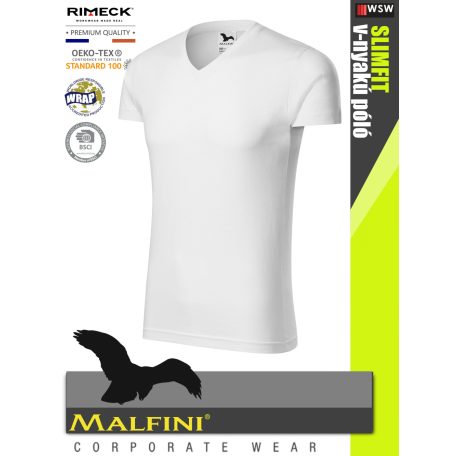 Malfini SLIMFIT WHITE 100% pamut prémium férfi v-nyakú póló 180 g/m2 - munkaruha