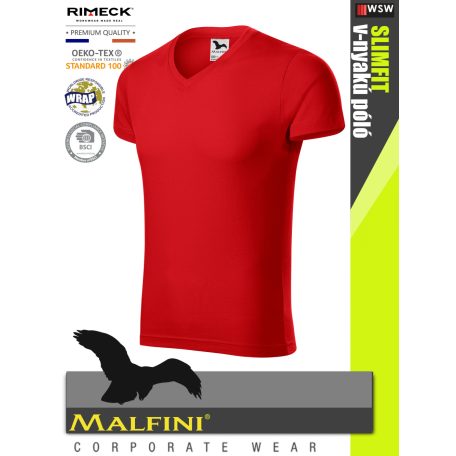 Malfini SLIMFIT RED 100% pamut prémium férfi v-nyakú póló 180 g/m2 - munkaruha