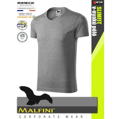 Malfini SLIMFIT DARKGREY 100% pamut prémium férfi v-nyakú póló 180 g/m2 - munkaruha
