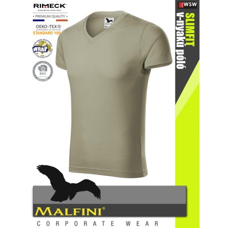 Malfini SLIMFIT LIGHTKHAKI 100% pamut prémium férfi v-nyakú póló 180 g/m2 - munkaruha