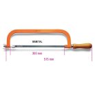 Erősített fűrész, fűrészkeret lakkozott acélból, fanyéllel, bimetál fűrészlappal_1727