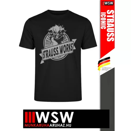 .Engelbert Strauss ICONIC BLACK STRAUSS WORKS pamut stretch környkas póló - munkaruha