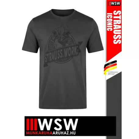 .Engelbert Strauss ICONIC CARBON STRAUSS WORKS pamut stretch környkas póló - munkaruha