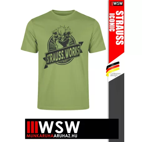 .Engelbert Strauss ICONIC GREEN STRAUSS WORKS pamut stretch környkas póló - munkaruha