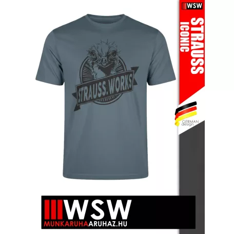 .Engelbert Strauss ICONIC OXIDBLUE STRAUSS WORKS pamut stretch környkas póló - munkaruha