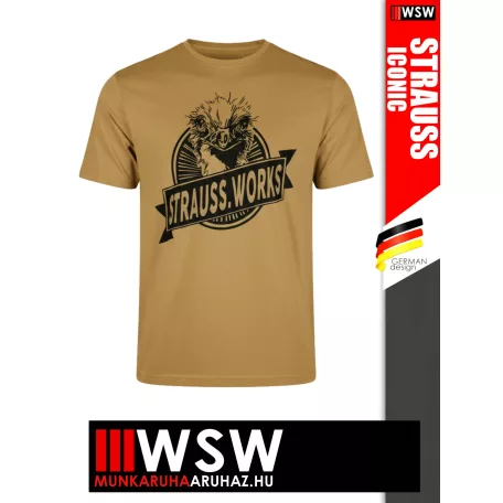 .Engelbert Strauss ICONIC ALMOND STRAUSS WORKS pamut stretch környkas póló - munkaruha