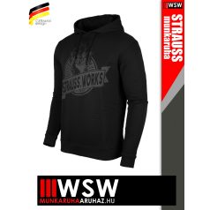   .Engelbert Strauss ICONIC BLACK STRAUSS WORKS pamut stretch kapucnis pulóver - munkaruha