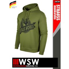   .Engelbert Strauss ICONIC GREEN STRAUSS WORKS pamut stretch kapucnis pulóver - munkaruha