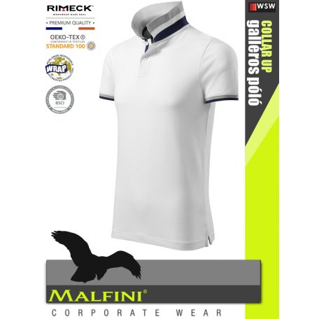 Malfini COLLAR UP WHITE 100% pamut prémium póló 215 g/m2 - munkaruha