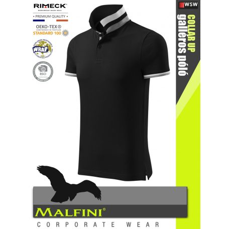 Malfini COLLAR UP BLACK 100% pamut prémium póló 215 g/m2 - munkaruha