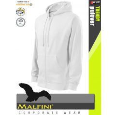   Malfini TRENDY ZIPPER WHITE strech férfi kapucnis pulóver - munkaruha