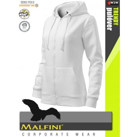 Malfini TRENDY ZIPPER WHITE strech női kapucnis pulóver - munkaruha