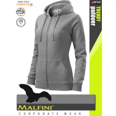   Malfini TRENDY ZIPPER HEATHERDARKGREY strech női kapucnis pulóver - munkaruha