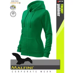   Malfini TRENDY ZIPPER GRASSGREEN strech női kapucnis pulóver - munkaruha
