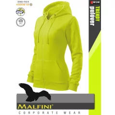   Malfini TRENDY ZIPPER LIME strech női kapucnis pulóver - munkaruha