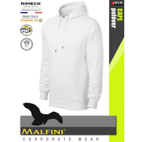 Malfini CAPE WHITE strech férfi kapucnis pulóver - munkaruha