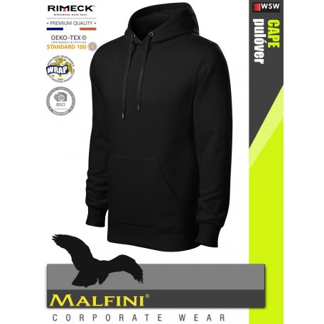 Malfini CAPE BLACK strech férfi kapucnis pulóver - munkaruha