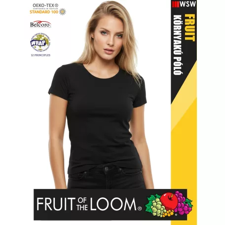 Fruit of the Loom VALUEWEIGHT BLACK pamut női póló - 165g/m2