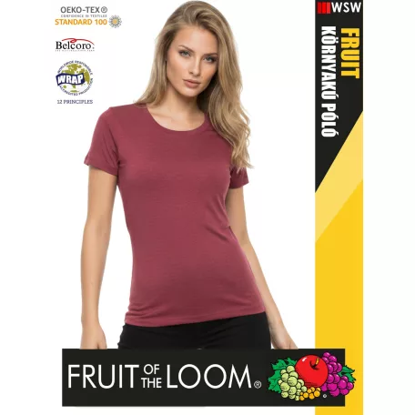 Fruit of the Loom VALUEWEIGHT VINTAGEHEATHERRED pamutgazdag női póló - 165g/m2