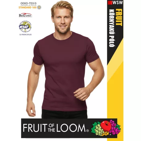 Fruit of the Loom ICONIC 150 BURGUNDY finompamut férfi póló - 150g/m2