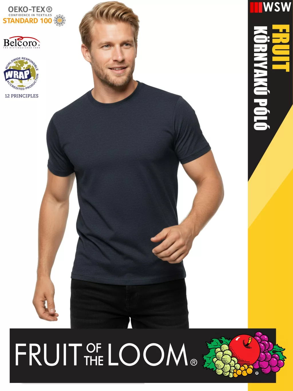Fruit Of The Loom Iconic 150 - T-Shirt Uomo In Blu Royale Mélange Con Vintage Logo - 2