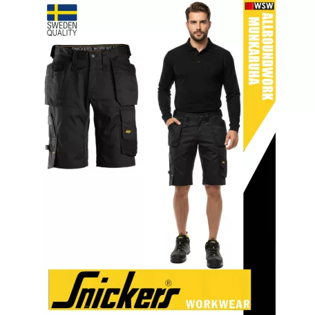Snickers ALLROUNDWORK BLACK technikai kopásbiztos lengőzsebes strech rövidnadrág - munkaruha