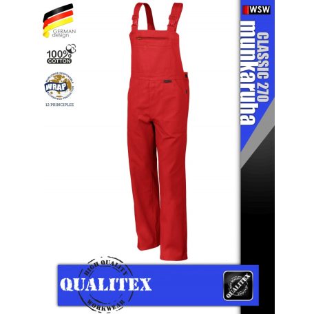 Qualitex CLASSIC 270 RED pamut kantáros nadrág - munkaruha