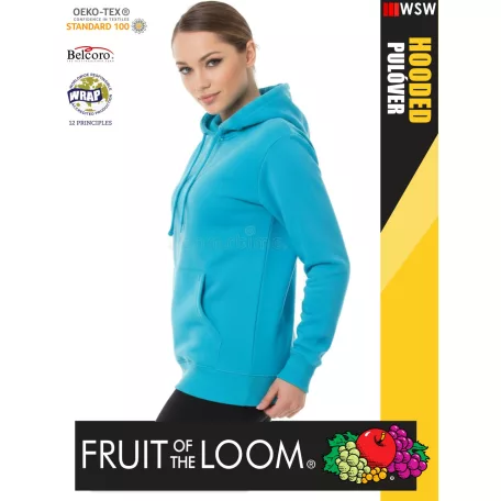 Fruit of the Loom HOODED AZUREBLUE pamutgazdag női kapucnis pulóver - 260g/m2