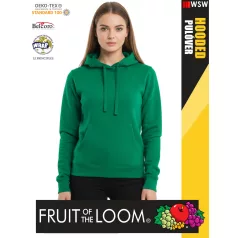    Fruit of the Loom HOODED KELLYGREEN pamutgazdag női kapucnis pulóver - 260g/m2