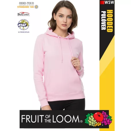  Fruit of the Loom HOODED LIGHTPINK pamutgazdag női kapucnis pulóver - 260g/m2