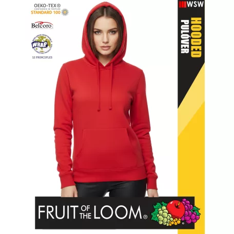  Fruit of the Loom HOODED RED pamutgazdag női kapucnis pulóver - 260g/m2