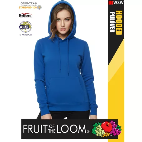  Fruit of the Loom HOODED ROYALBLUE pamutgazdag női kapucnis pulóver - 260g/m2