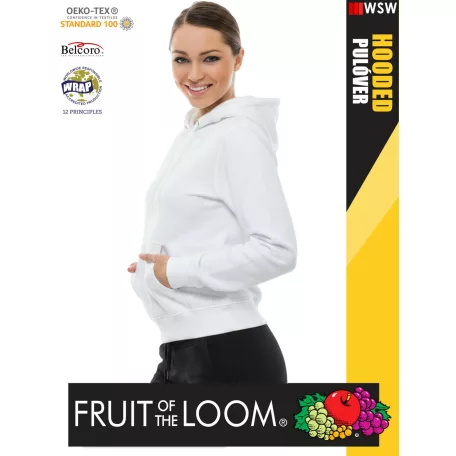  Fruit of the Loom HOODED WHITE pamutgazdag női kapucnis pulóver - 260g/m2
