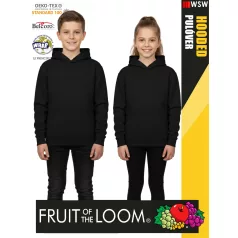   Fruit of the Loom HOODED BLACK pamutgazdag gyerek unisex kapucnis pulóver - 260g/m2