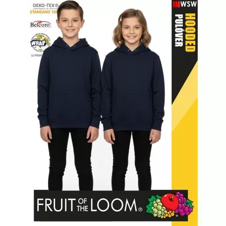 Fruit of the Loom HOODED DEEPNAVY pamutgazdag gyerek unisex kapucnis pulóver - 260g/m2